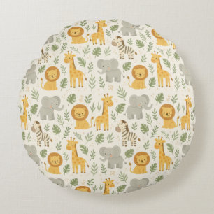 Safari animal nursery print round cushion