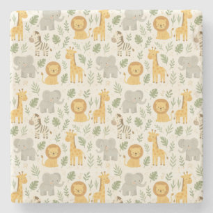 Safari animal nursery print stone coaster