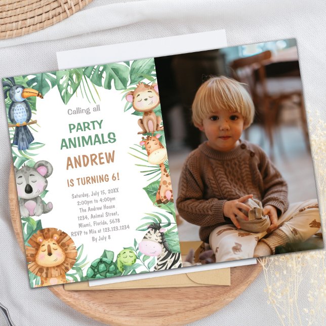 Safari Animal Party Theme for Kids Invitation (Jungle Birthday Invitations with photo)