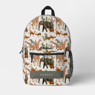 Safari Animal Pattern Elephant Giraffe Printed Backpack