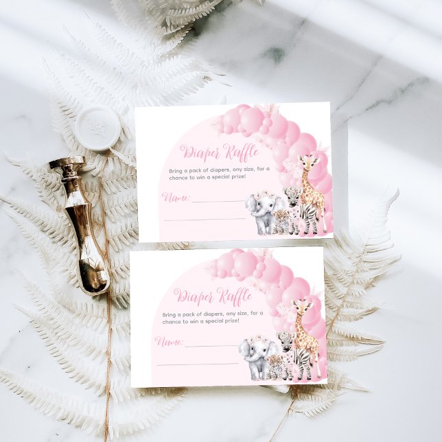 Safari Animal Pink Boho Baby Girl Shower Diaper Enclosure Card (Creator Uploaded)
