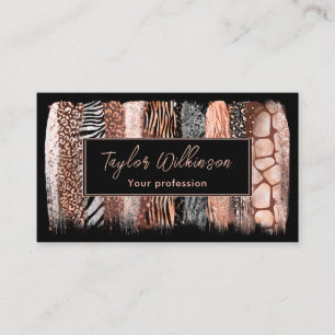 Safari Animal Print Rose Gold Brush Strokes Business Card