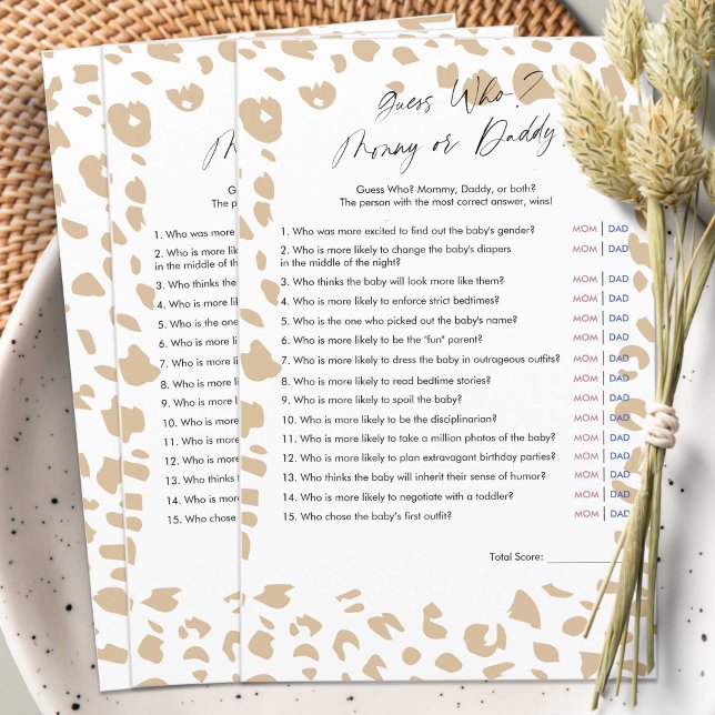 Safari animal prints , Guess Who Mummy or Daddy  (Modern Safari Animals prints, Gender Neutral Shower game, Guess Who, Mommy or Daddy?)