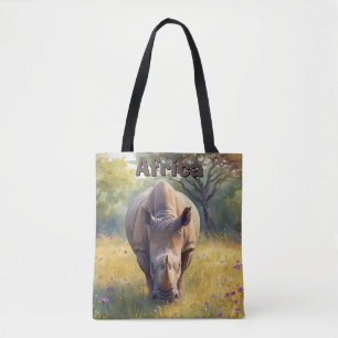 Safari Animal Rhino Nature Watercolor Tote Bag