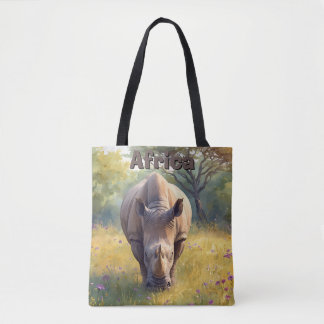 Safari Animal Rhino Nature Watercolor Tote Bag