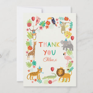 Safari Animal Thank You, Colorful fun Jungle Theme Thank You Card