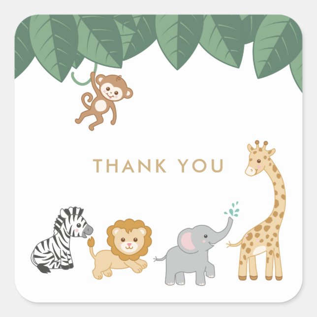 Safari animal thank you  square sticker (Front)