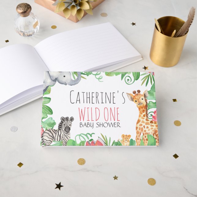 Safari Animal Topical Floral Baby Shower Welcome Guest Book (Front Open)