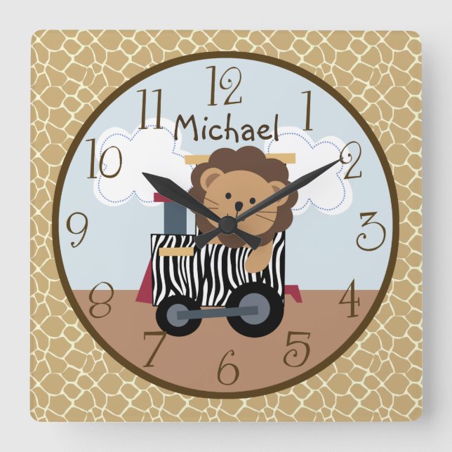 Safari Animal Train Nursery Clock (Front)