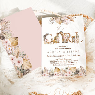 Safari Animal Tropical Floral Girl Baby Shower Invitation