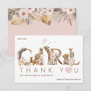 Safari Animal Tropical Floral Girl Baby Shower Thank You Card