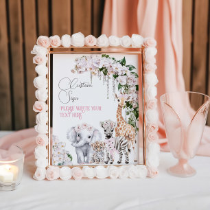 Safari Animal Tropical Flower Baby Shower Custom Poster