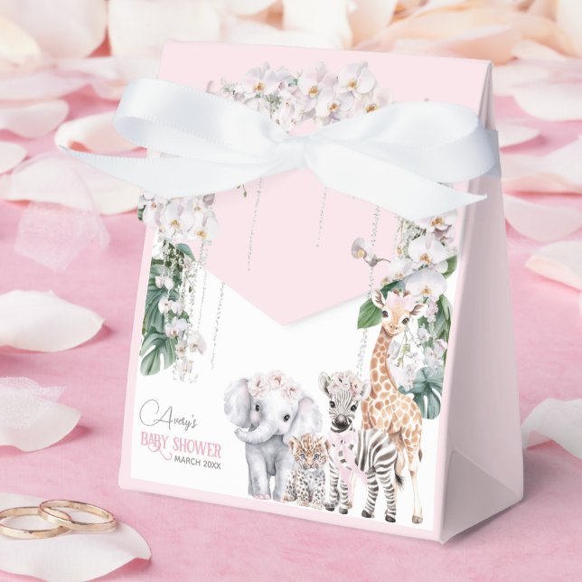 Safari Animal Tropical Flower Pink Baby Shower Favour Box (Wedding)