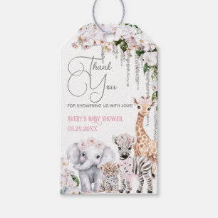 Safari Animal Tropical Flower Pink Baby Shower Gift Tags