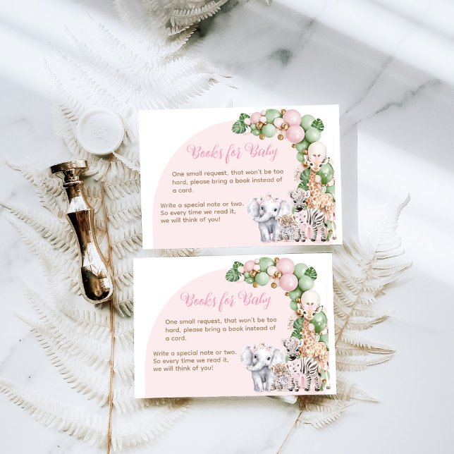 Safari Animal Tropical Green Pink Baby Girl Shower Enclosure Card (Creator Uploaded)