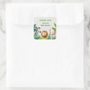 Safari animal watercolor baby shower card square sticker