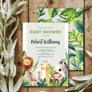 Safari animal watercolor baby shower invitation