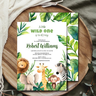 Safari animal watercolor baby shower invitation