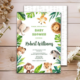 Safari animal watercolor baby shower invitation