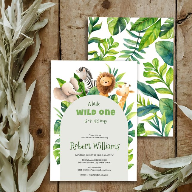 Safari animal watercolor baby shower invitation (Safari animal African baby shower invitation jungle theme )