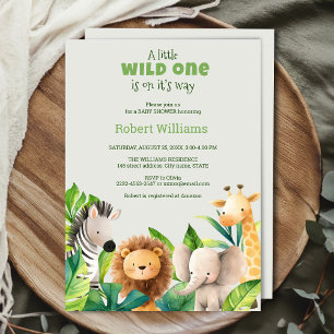 Safari animal watercolor baby shower invitation