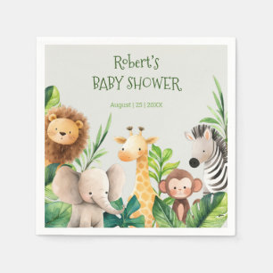 Safari animal watercolor baby shower invitation napkin