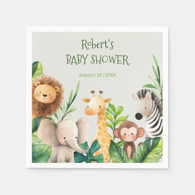 Safari animal watercolor baby shower invitation napkin (Front)