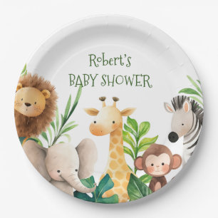 Safari animal watercolor baby shower invitation paper plate