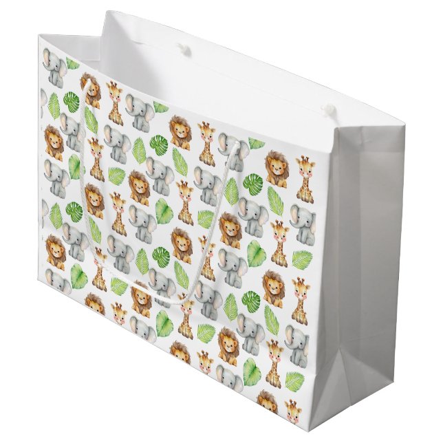 Safari Animal Watercolor Pattern  Large Gift Bag (Front Angled)