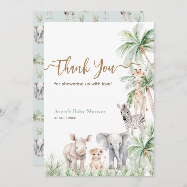 Safari Animal Wild One Baby Boy Shower Thank You Card (Front/Back)