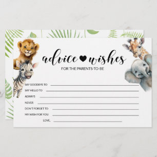 Safari animal Wild one baby shower advice wishes Stationery