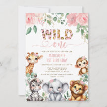 Safari Animal Wild One Blush Floral 1st Birthday