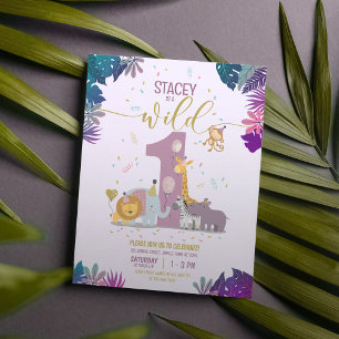 Safari Animal Wild One Girl Budget Birthday Invite