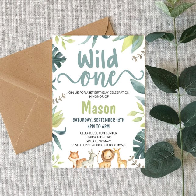 Safari Animal Wild One Jungle 1st Birthday Party Invitation (Creator Uploaded)
