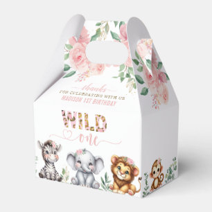 Safari Animal Wild One Pink Floral 1st Birthday Favour Box
