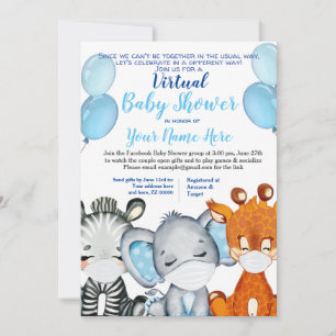 Safari Animal with Masks Virtual Shower Baby Boy I Invitation