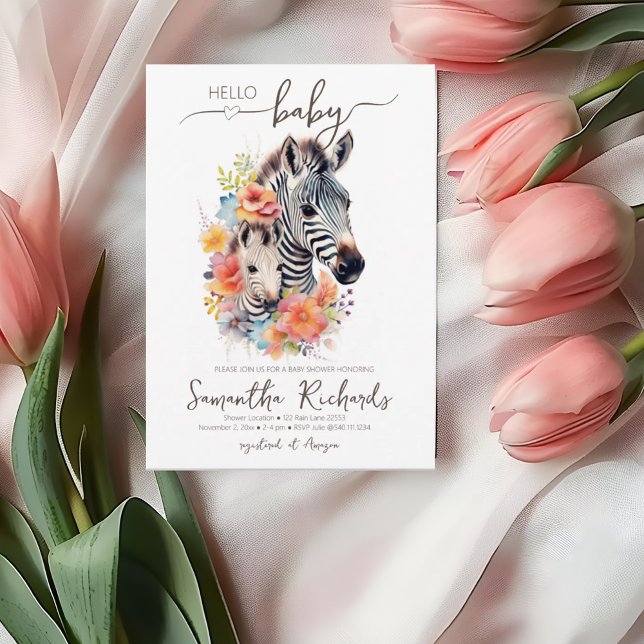 Safari Animal Zebra Floral Baby Shower Invitation (Safari Animal Zebra Floral Baby Shower Invitation)