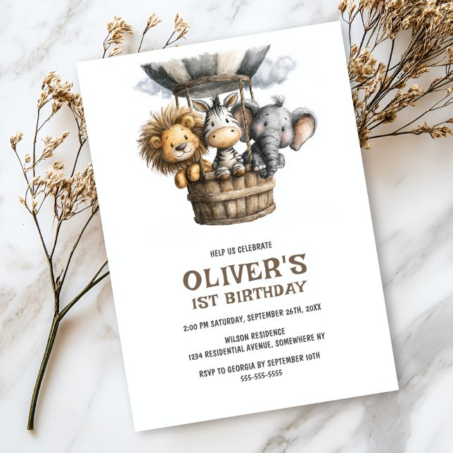 Safari Animals 1st Birthday Party Invitation (Creator Uploaded)