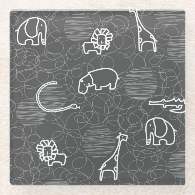 safari animals 5 glass coaster (Front)