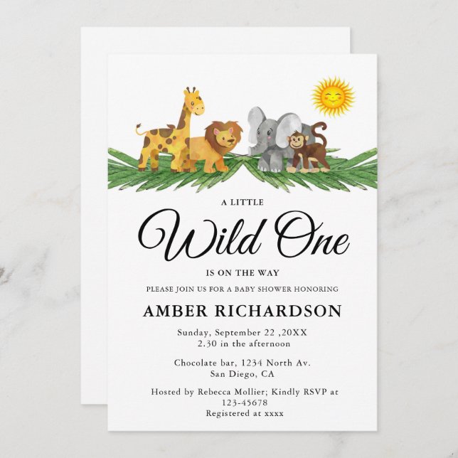 Safari Animals A little Wild One Baby Shower Invitation (Front/Back)