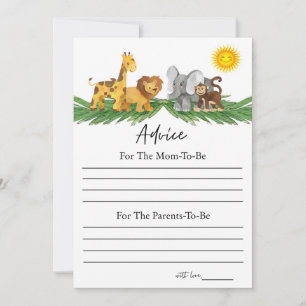 Safari Animals Advice for Baby Shower Game Card