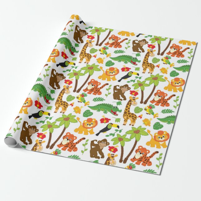 Safari Animals and Exotic Plants Wrapping Paper (Unrolled)