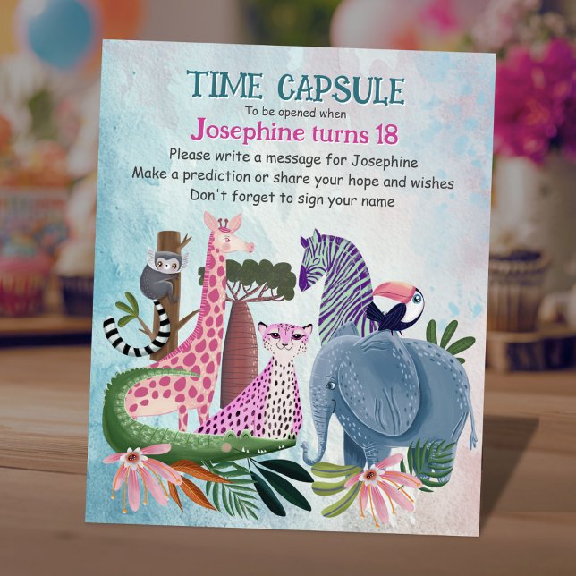 Safari animals any age girl birthday time capsule pedestal sign (Creator Uploaded)