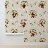 Safari Animals Baby Monkey Greenery on Cream