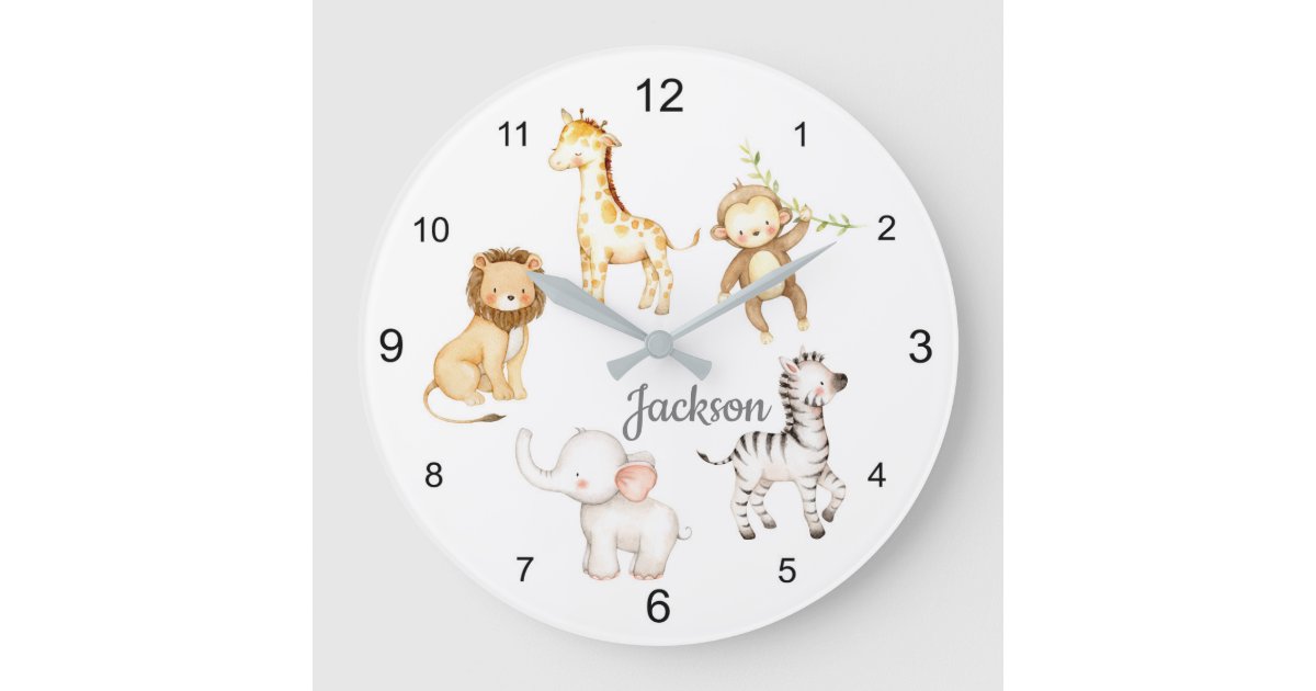 Safari Animals Baby Nursery Kids Large Clock | Zazzle