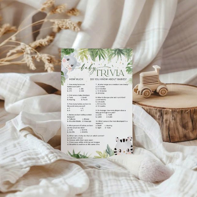 Safari Animals Baby Shower Baby Trivia Game Card (Creator Uploaded)