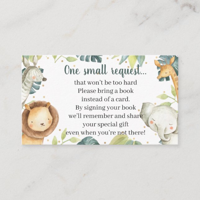 Safari Animals Baby Shower Book Request Card (Front)