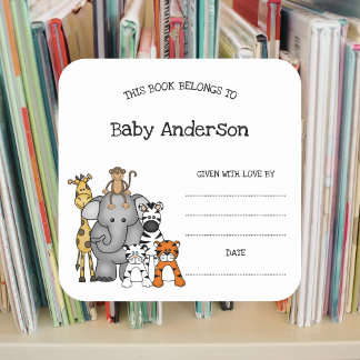 Safari Animals Baby Shower Bookplate sticker