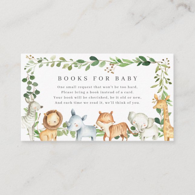 Safari Animals Baby Shower Books For Baby Enclosure Card (Front)