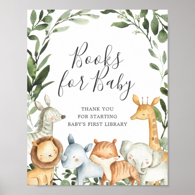 Safari Animals Baby Shower Books For Baby Sign (Front)